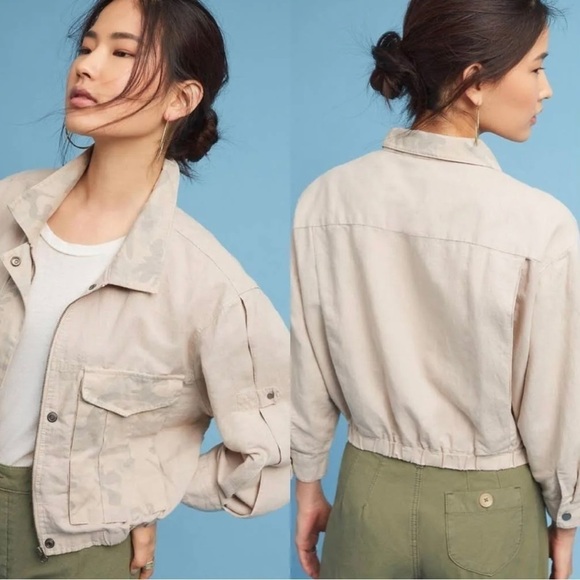 Anthropologie Hei Hei Ronan Linen Camo Utility Jacket | Cargo Cropped Style M - Picture 6 of 12